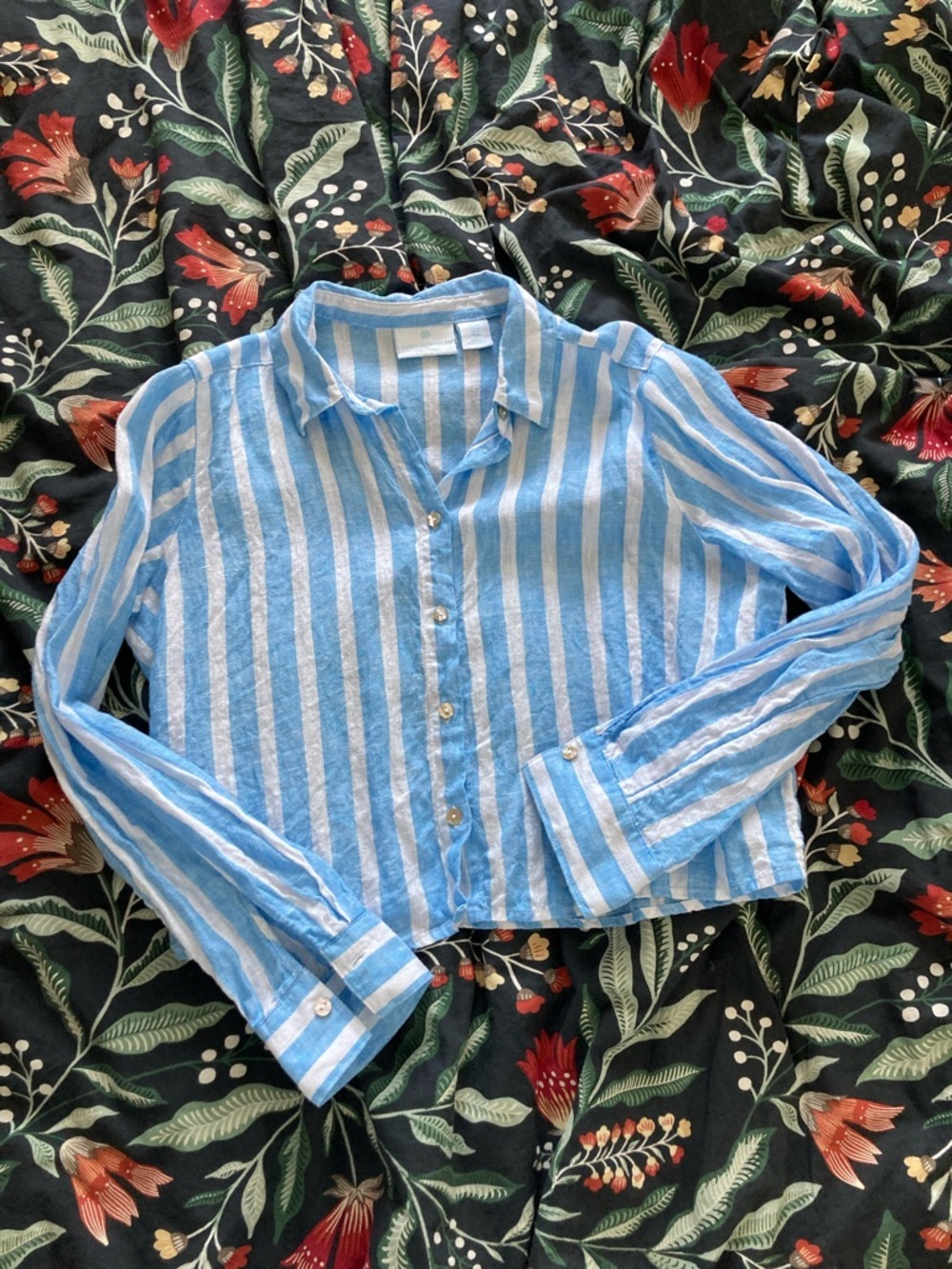 Cynthia Rowley Blue and White Striped Linen Top
